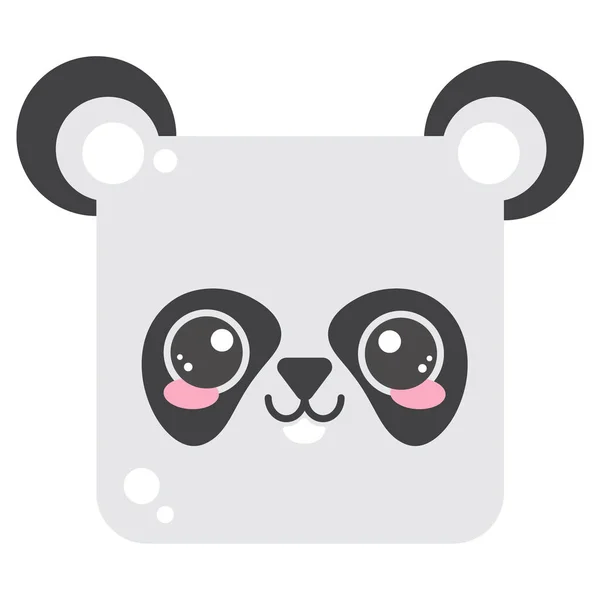 Niedliches Quadratisches Panda Gesicht Zeichentrickkopf Mit Tiercharakter Minimal Einfaches Design — Stockvektor