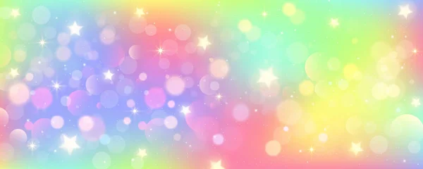 Rainbow Unicorn Background Pastel Pink Color Sky Stars Holographic Fantasy — Stock Vector