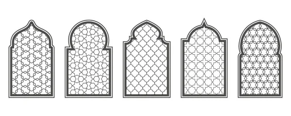 有图案的斋月之窗清真寺门的阿拉伯语框架 伊斯兰设计模板 矢量东方装饰与装饰品 — 图库矢量图片