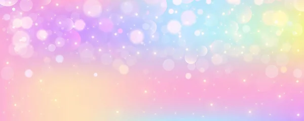 Regnbåge Enhörning Bakgrund Pastellrosa Färghimmel Med Stjärnor Holografisk Fantasi Med — Stock vektor