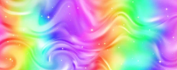 Gökkuşağı Arka Planında Sıvı Dalgaları Var Parlak Renkli Yıldızlı Soyut — Stok Vektör