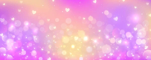 Розовый Фон Боке Светлое Пастельное Небо Блестящими Звездами Сердцами Милые — стоковый вектор