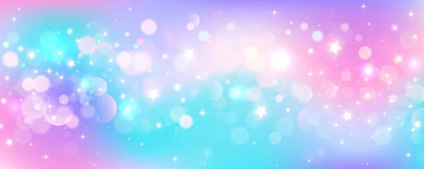レインボーユニコーンの背景 パステルグリッターピンクファンタジー銀河 魔法の人魚の空ボケで 星と輝きを持つホログラフィックカワイイ抽象空間 ベクターイラスト — ストックベクタ