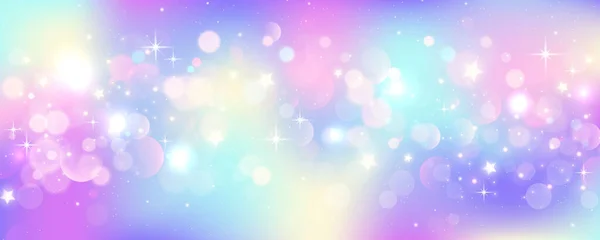 彩虹独角兽的背景光彩夺目的粉色幻想星系 魔法美人鱼的天空与Bokeh 全息卡瓦抽象空间 星光闪烁 矢量说明 — 图库矢量图片