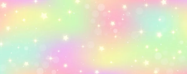 Радужный Единорог Фон Небо Розового Цвета Звездами Голографический Фэнтези Принт — стоковый вектор