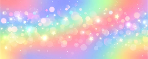 レインボーユニコーンの背景 パステルグリッターピンクファンタジー銀河 魔法の人魚の空ボケで 星と輝きを持つホログラフィックカワイイ抽象空間 ベクターイラスト — ストックベクタ