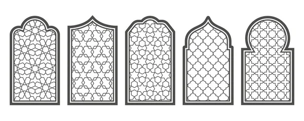 ラマダーンの窓の模様 モスクのドアのアラビアフレーム イスラムデザインのテンプレート 装飾とベクトル東洋の装飾 — ストックベクタ