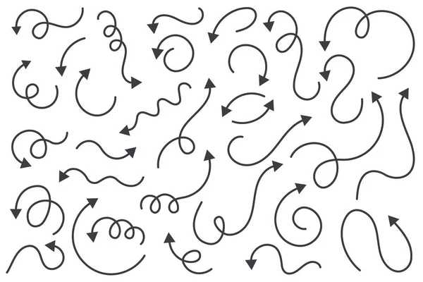 Conjunto Vetorial Setas Elementos Desenhados Mão Curvos Doodle Delinear Acidente —  Vetores de Stock