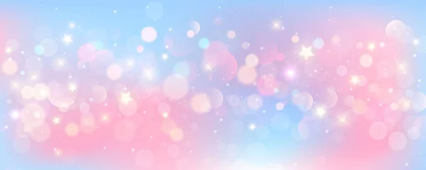 Pink Unicorn Background Pastel Watercolor Sky Glitter Stars Bokeh Fantasy — Stock Vector