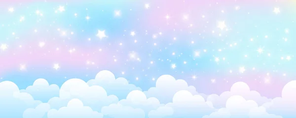 ピンクとブルーの空 ふわふわした雲のパステル勾配の背景 抽象ベクトルはイラストをぼやけました 晴れた天国パノラマの壁紙 — ストックベクタ