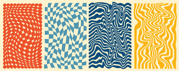 Y2k retro groovy background. Checkerboard abstract wavy poster design. Set of trendy 90s wallpapers. Aesthetic vector print