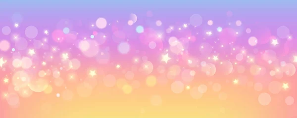 彩虹独角兽用闪闪发光的星星涂在背景上 粉色幻想的天空 全息空间与Bokeh 仙女光芒渐变背景 矢量说明 — 图库矢量图片