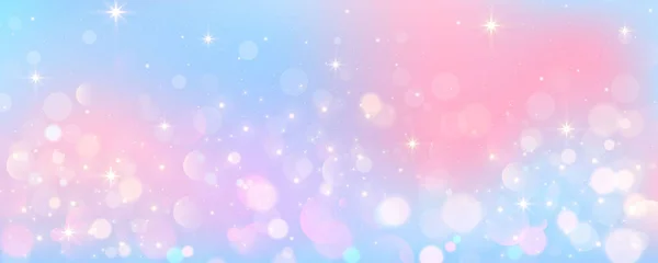 Pink Unicorn Background Pastel Watercolor Sky Glitter Stars Hearts Bokeh — Stock Vector