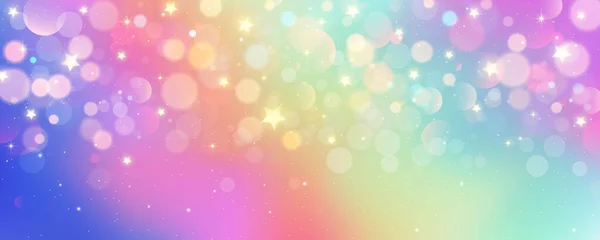 Rainbow Unicórnio Fundo Pastel Com Estrelas Brilhantes Céu Fantasia Rosa — Vetor de Stock