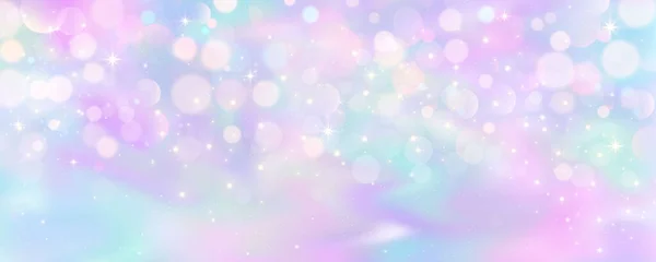 紫色のユニコーンの背景 キラキラした星とボケのパステルウォーターカラーの空 ホログラフィックの質感を持つ幻想的な銀河 マジック マーブル スペース ベクター — ストックベクタ