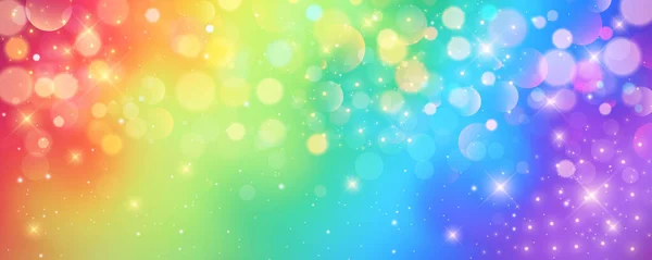 彩虹独角兽用闪闪发光的星星涂在背景上 粉色波浪形的幻想天空 全息空间与Bokeh 仙女光芒渐变背景 矢量说明 — 图库矢量图片