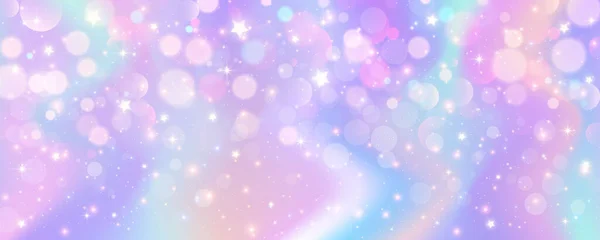 紫色のユニコーン 重い背景 キラキラした星とボケのパステルウォーターカラーの空 ホログラフィックの質感を持つ幻想的な銀河 マジック マーブル スペース ベクター — ストックベクタ
