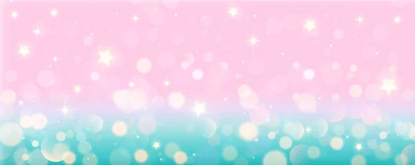 Pink Unicorn Pastel Background Glitter Star Bokeh Turquoise Kawaii Magic — Stock Vector