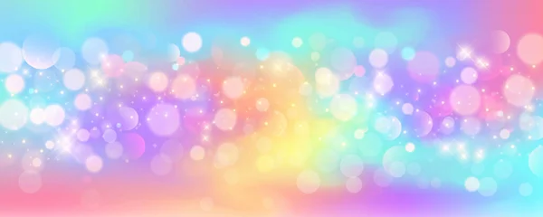 Regenbogen Einhorn Pastellfarbener Hintergrund Mit Glitzersternchen Rosafarbener Welliger Fantasiehimmel Holographischer — Stockvektor