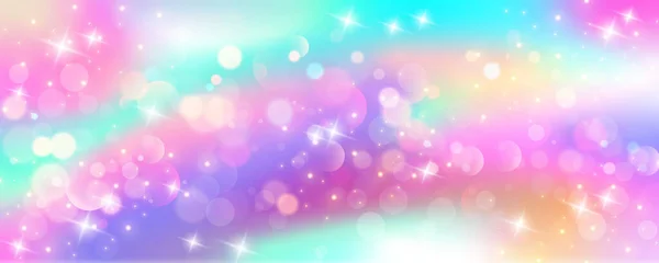 Duha Jednorožec Pastelové Pozadí Třpytivými Hvězdami Růžová Fantasy Obloha Holografický — Stockový vektor