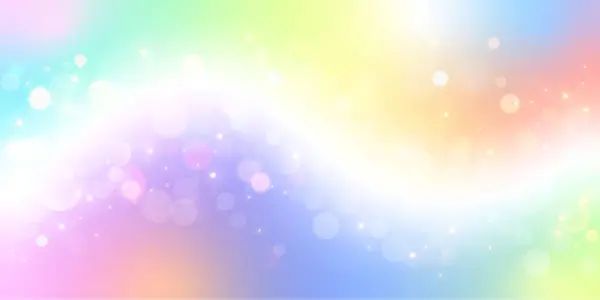 Regenboog Golvende Eenhoorn Achtergrond Pastel Kleur Hemel Met Glitter Bokeh — Stockvector