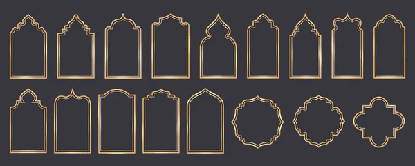 Ramazan Penceresi Şekilleri Slami Altın Kemerler Mimarinin Süslemeli Müslüman Camisi Vektör Grafikler