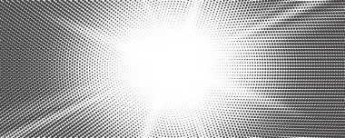 Sun rays halftone background. White and grey radial abstract comic pattern. Vector explosion abstract lines backdrop.