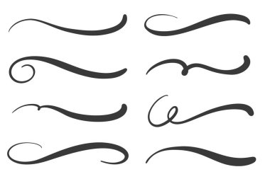 Swashes swoops and swishes calligraphy signs. Underlines hand drawn strokes. Vector symbols set