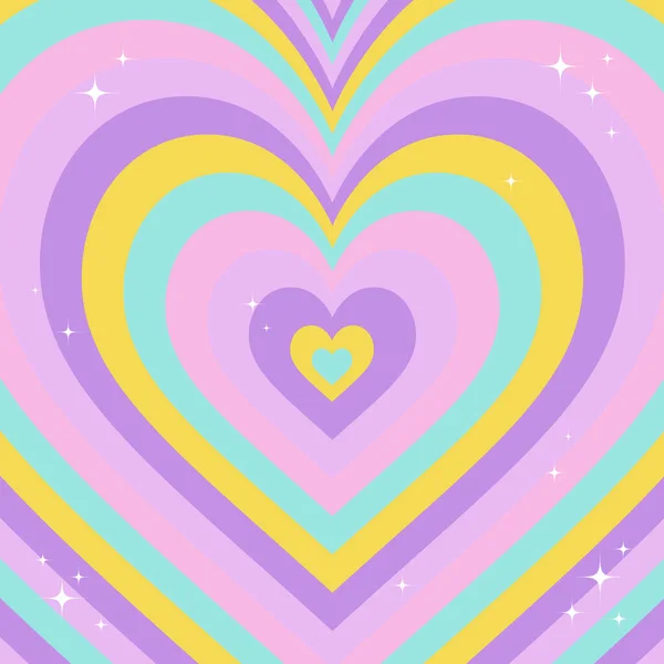 忧郁的心脏背景 复古迷幻的抽象例证 Y2K卡通情人节海报 矢量彩虹打印 — 图库矢量图片