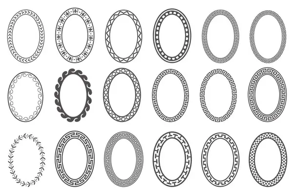 Greek Key Oval Frame Set Circle Borders Meander Ornaments Ellipse — Stockvector