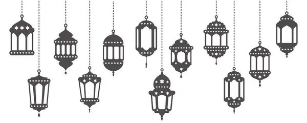 Lanternas Ramadan Conjunto Vetorial Lâmpadas Islâmicas Com Estrelas Decoração Elementos — Vetor de Stock