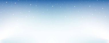 Kış gökyüzünü kar taneleriyle süsleyin. Mavi açık renk gradyanı. Fantezi yumuşak bulanık duvar kağıdı. Vektör Noel manzarası