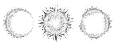 Ses dalgasını çember yapın. Ses müzik eşitleyicisi. Yuvarlak yuvarlak simgeler ayarlandı. Spektrum radyal desen ve frekans çerçevesi. Vektör tasarımı.