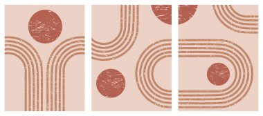Soyut boho çizgisi sanat geometrik şekilleri. Asgari kemer ve dairelerle modern grafik arkaplan. Basit organik desenli çizim. Retro zen estetik baskı