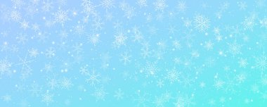 Kar taneleri kışın Noel vektör geçmişini etkiler. Mavi ve beyaz buzlu gökyüzü. Artan soğuk kar fırtınası manzarası