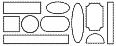 Kafa derisi kenarlı çerçeve şekilleri. Dikdörtgen daire oval ve kare kenarlı şirin dantel desenli. Vektör dekoratif koleksiyonu.