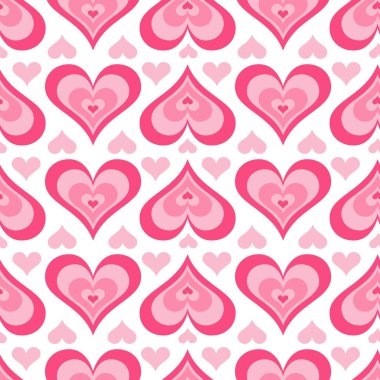 Y2k pürüzsüz kalp deseni. Retro soyut ve modaya uygun arka plan. Sevgililer Günü için pembe, acayip vektör duvar kâğıdı. 2000 'li ve 90' lı yılların güzel klasik tasarımları..