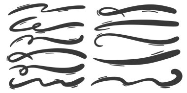 Swashes swoops and swishes calligraphy signs. Underlines hand drawn strokes. Vector symbols set