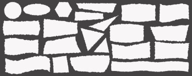 Sert kenarlı kağıt dikdörtgen. Sivri uçlu yırtık şekiller. Grunge arka planı. Vektör siluetleri ayarlandı