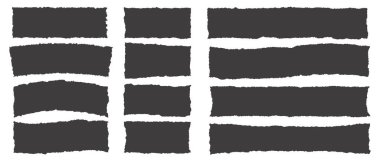 Sert kenarlı kağıt dikdörtgen. Sivri uçlu yırtık şekiller. Grunge arka planı. Vektör siluetleri ayarlandı