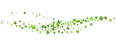 Aziz Patrick Günü yonca geçmişi. Afişler ve tebrik kartları için uçan yeşil yapraklı dalgalı vektör sınırı