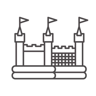 Şişme Şato ikonu. Beyaz arkaplanda izole edilmiş atlama oyunu için vektör trambolin ana hatları pictogram