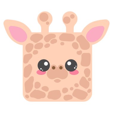 Şirin kare zürafa suratı. Hayvan karakterinin baş karakteri. Asgari basit tasarım. Vektör illüstrasyonu.