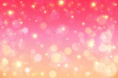 Bokeh ve yıldızlı pembe bir arka plan. Gradyan pastel bulanık etki. Parlayan parıltılarıyla vektör kız gökyüzü. Rüya gibi pürüzsüz duvar kağıdı