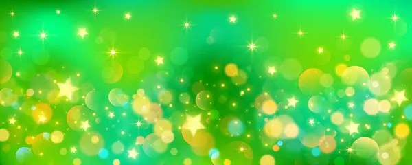 Зеленый Фон Блестящими Звездами Яркое Фантастическое Небо Космос Боке Сказочный — стоковый вектор