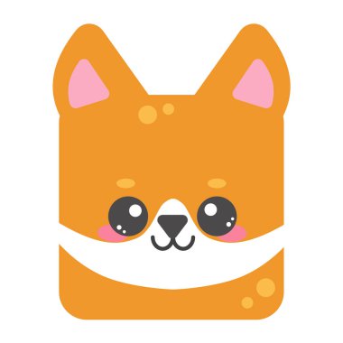 Şirin kare tilki surat. Hayvan karakterinin baş karakteri. Asgari basit tasarım. Vektör illüstrasyonu.