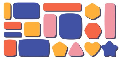 Geometrik şekiller ayarlandı. Metin için organik sincap sınırı. Soyut mavi pürüzsüz kabarcıklar. Gölgeli çokgen çıkartmaları karala.