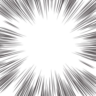 Hız çizgileri etkisi. Beyaz arka planda izole edilmiş vektör mangası ve çizgi roman illüstrasyonu. Hareket soyut çizgili radyal patlama. Anime aksiyon süper kahraman grafik çerçevesi.