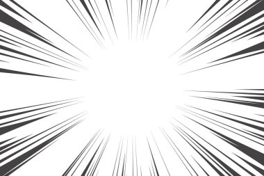 Çizgi roman için hız efektli çizgi roman çizgileri. Siyah ve beyaz patlama arka planı. Flaş ışını patlaması. Vektör çerçeveleri
