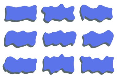 Soyut sıvı şekiller. Gölgeli organik düz damlalar. Düzensiz sıvı kabarcıkları. Rasgele dalgalı noktalar ve kıvrımlı elementler. Amoeba dikdörtgen kutusu seti